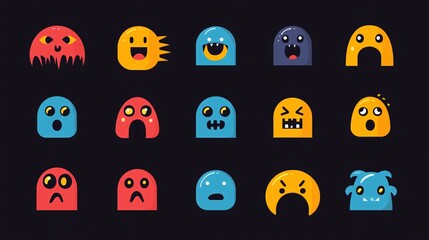 Vector Illustration of Colorful Retro Pacman and Ghosts