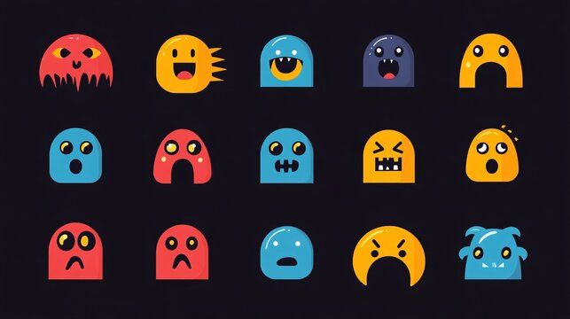 Vector Illustration of Colorful Retro Pacman and Ghosts