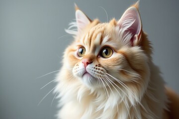 Obraz premium Close-up of a fluffy Persian cat, pearl gray backdrop, domestic cat, macro, purebred