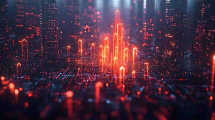 Fototapeta premium Radiant Arrows Symbolizing Exponential Business Growth in Central Financial Chart