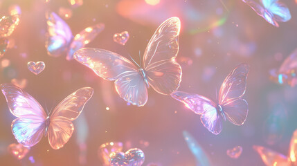 Y2K thereal Butterflies and Hearts in a Dreamy Light: A Whimsical Dance of Sparkle and Softness