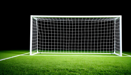 Fototapeta premium white net of football or soccer goal with green grass sport filed banner background, pop-art. with white shades