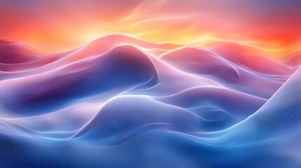 Obraz premium Soft, undulating hills reflect a stunning sunset with shades of orange and purple in a serene atmosphere, creating a breathtaking natural view