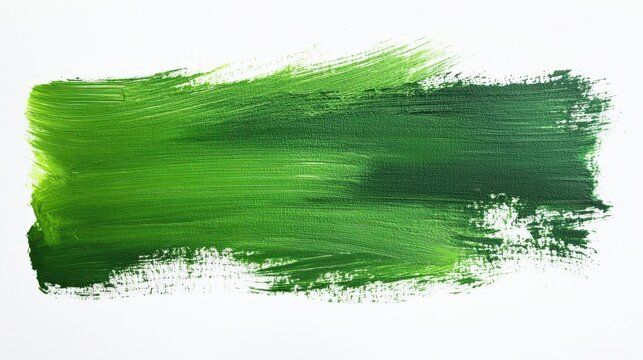 Green paint swath on a white background shows texture