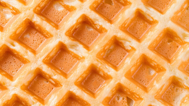 Golden baked waffle surface in detail