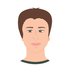 Man face with strabismus eyes. Esotropia. Vector isolated illustration.
