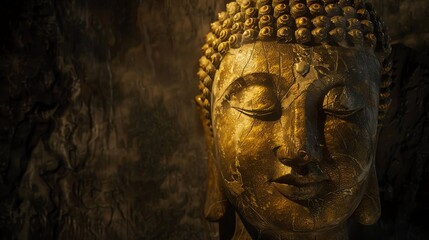 A close-up of a golden Buddha statue.
