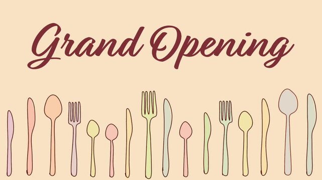 Grand Opening Spoon Fork Knife Colorful Wiggle Lines Text 