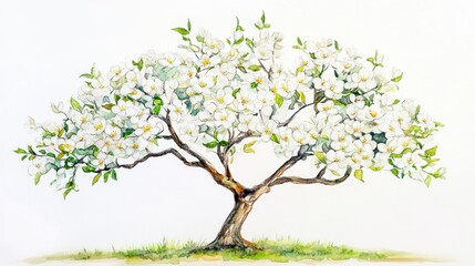 Obraz premium Blooming dogwood tree spring garden illustration