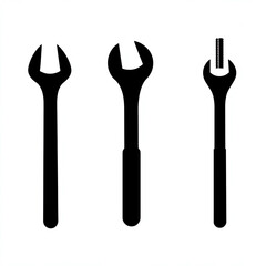 Three Black Wrench Silhouettes on White Background Tool Icons Mechanic Repair Equipment