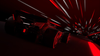 Racing car speeding through a neon-lit tunnel at night © ivanbaranov