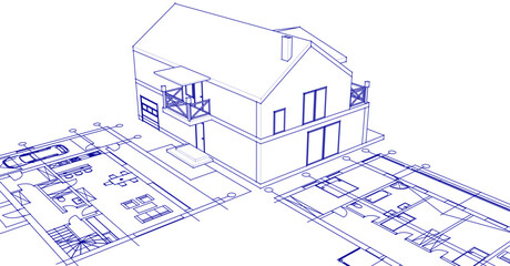  house sketch plan 3d illustration