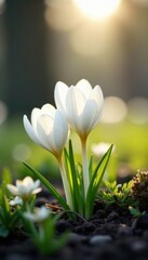 Fototapeta premium Delicate white crocus blossoms, soft light, springtime ambiance , light, gentle