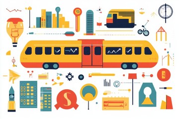 Modern Urban Transportation Design with Colorful Icons and Elements