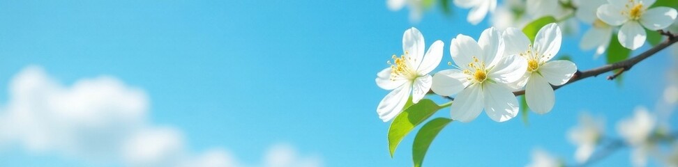 Delicate white jasmine blossoms against a vibrant blue sky , petals, background
