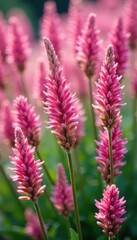 Fototapeta premium Dense cluster of pink flowering ornamental grass, isolated , grass, rustic