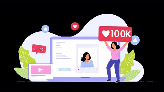 Flat animation highlighting referral programs and affiliate marketing, where characters build networks, refer clients, and leverage online marketing for increased sales and growth.