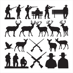 Fototapeta premium Hunting Silhouette Collection: Diverse Hunters and Deer for Outdoor Design