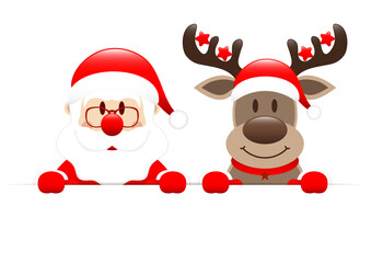 Weihnachtsmann Und Rentier Mit Sternen Halten Horizontales Banner