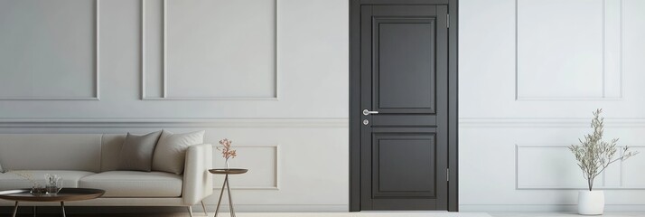 Modern Interior Design Featuring A Dark Door And Sofa