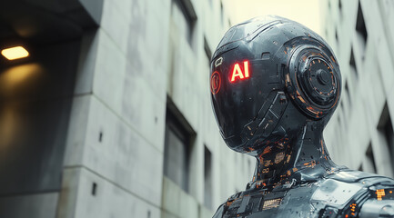 Fototapeta premium AI Artificial intelligence cyber. Futuristic AI abstract design, intricate circuitry pattern. AI Robot face, virtual human, virtual character, digital clone, machine learning. Realistic photo