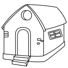 Cute cartoon hand drawn vector house coloring page.
