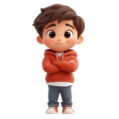 3D cartoon boy with a red hoodie and white shirt