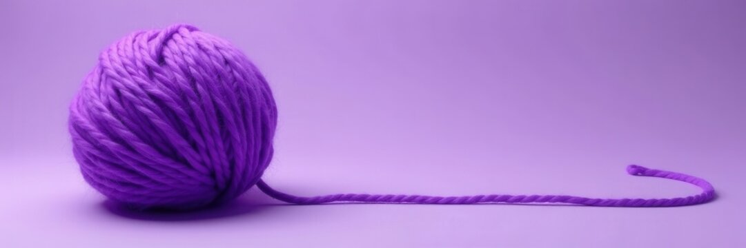 Fluffy purple yarn ball, single long strand extends , knitting, string, texture