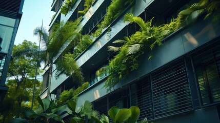 green buildings city lush plants balconies eco-friendly architecture sustainable design
