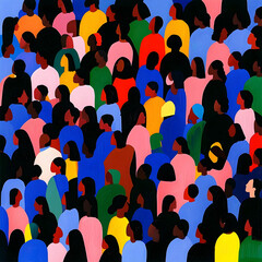 Diverse crowd gathering, city street background, unity demonstration, social event illustration