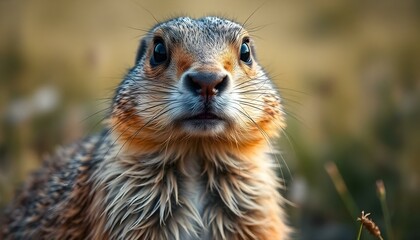 Fototapeta premium Male Prairie Dog with Focused Gaze and Softly Blurred Grassland Background