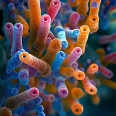 Colorful generative ai visualization of abstract biological structures resembling coral formations. Generative AI