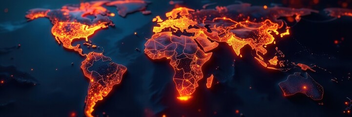 Glowing orange & blue African digital map; interconnected cities ,  global,  connection,  futuristic