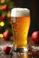 Golden beer foam cascading into glass Festive holiday cheer , beverage, beer, lager