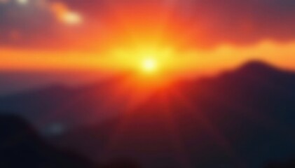 Intense orange and yellow sunrise bokeh, blurred horizon, image, heat, bokeh