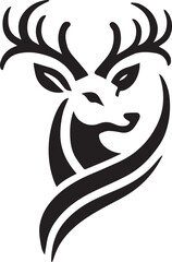 Tribal-Style Deer Head Vector Illustration Black and White