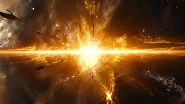 Explosive supernova illuminating the dark cosmos with brilliant orange and yellow light