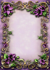 A decorative purple floral frame with intricate designs for invitations or announcements.