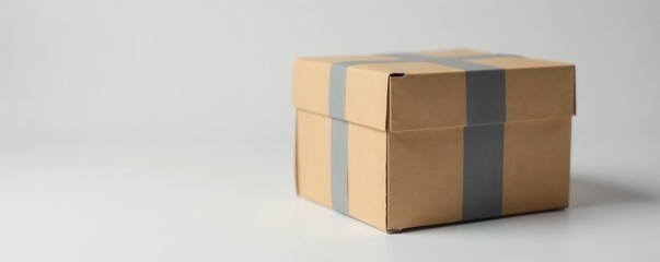 Obraz premium Grey striped kraft paperboard box; subtle lines, empty, industrial design, texture