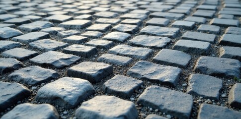 Irregular gray cobblestones, varied sizes, textured surface, rough, vintage texture, grey
