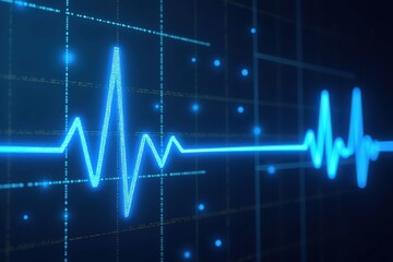 Fototapeta premium Visual Representation of Heartbeat and Vital Signs on a Monitored Digital Display in a Medical Context with Blue Neon Colors