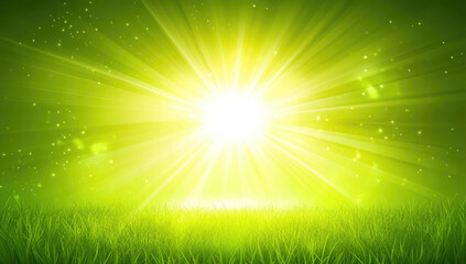 Bright Sunny Day over Lush Green Grass Field Peaceful Nature Scene