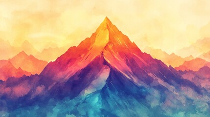 Captivating Watercolor Painting of a Majestic Rainbow over a Tranquil Mountain Scene