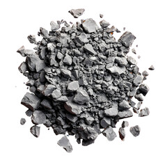 Pile of gray rubble on bright orange backdrop, top view