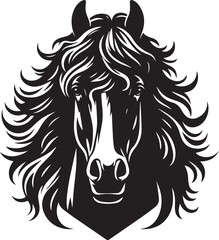 Horse face big hair vector black and white