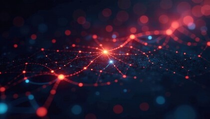 Intricate digital network, glowing nodes & connections on dark background, abstract, art, futuristic