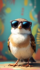 Fototapeta premium Cool Bird Wearing Sunglasses on Colorful Background