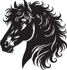 Horse face big hair vector black and white