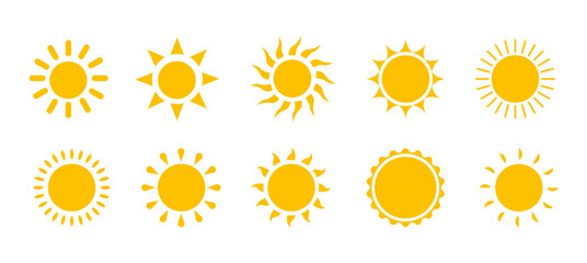 Sun simple icons collection. Different Sun icons set, Vector illustration.