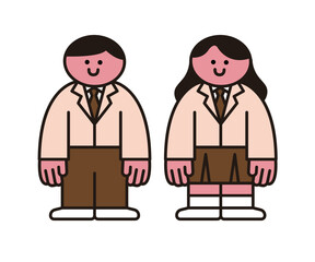 Middle school students, high school boys and girls wearing school uniforms character illustration